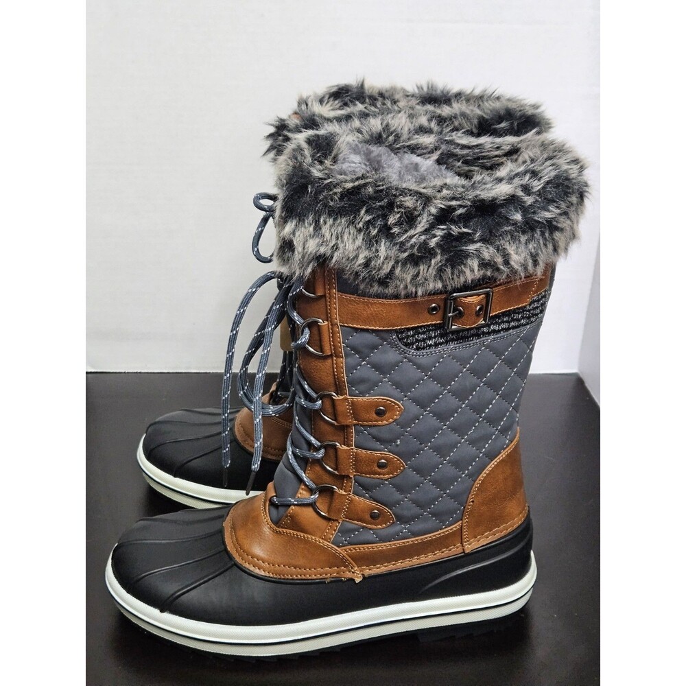 Sz 10 - Vepose Women's Waterproof Snow Boots Mid Calf Lace Up Fur Shoes